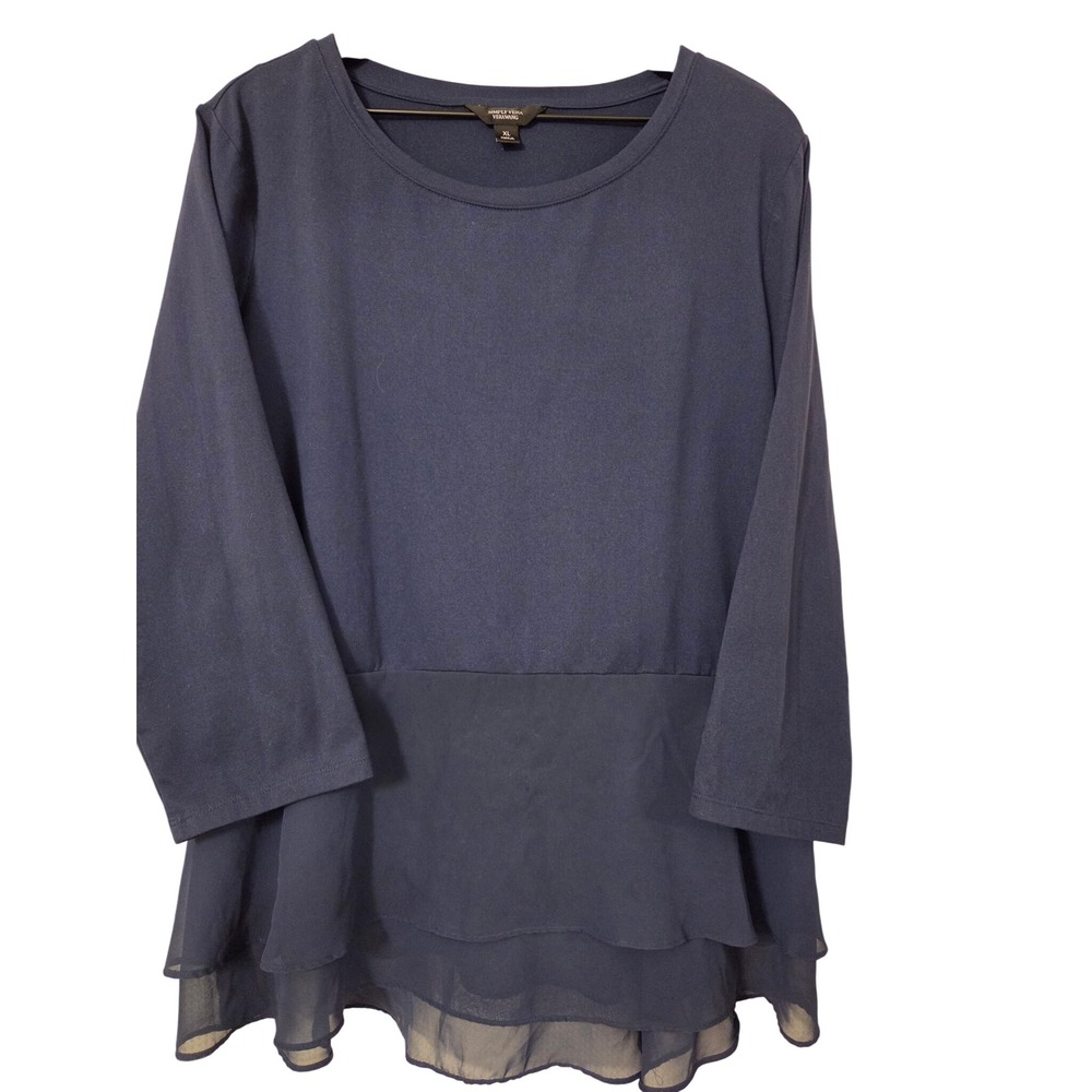 Simply Vera Wang Womens Top XL Blue 3/4 Sleeve‎ Layered Hem Casual